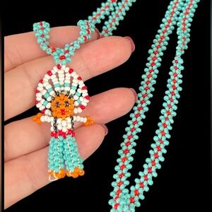 Long beaded necklace peyote stitch, native design
